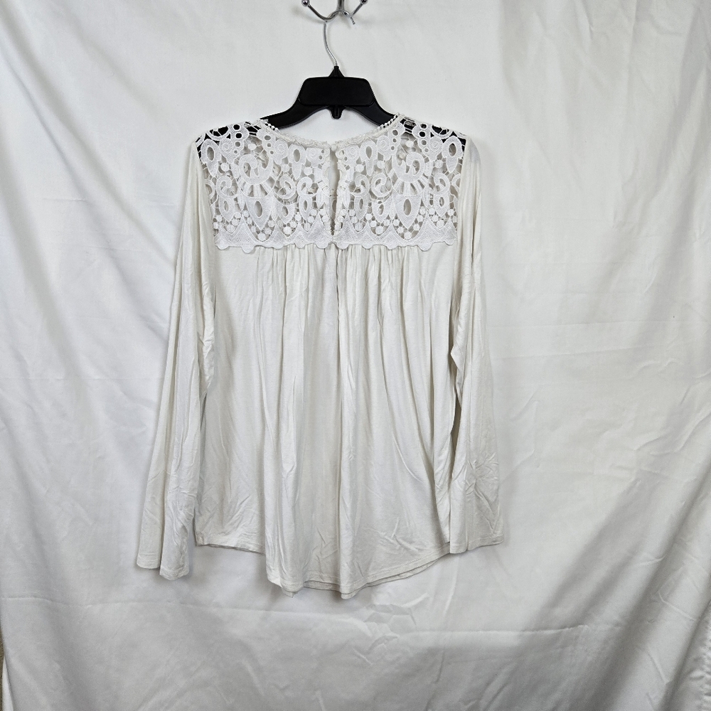 Philosophy Women's White Crochet Yoke Long Sleeve Flowy Office Boho Tunic Top XL - Picture 6 of 8